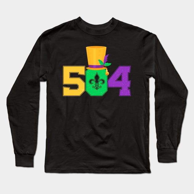Mardi Gras 504 Nola New Orleans Louisiana LA Gift Long Sleeve T-Shirt by BadDesignCo
